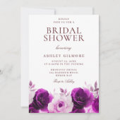 パープル ライラック バイオレット ローズ 花の ブライダル シャワー 招待状 (正面)