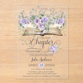 パープル ライラック フローラル ブック ネクスト チャプター ブライダル アクリル招待状 (正面)