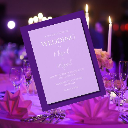 パープル ライラック モダン ミニマリスト ウェディング 招待状
