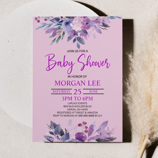 パープル ライラック ラベンダー バイオレット プラム ベビー シャワー 招待状