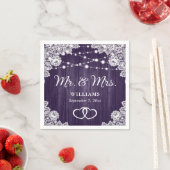 パープル ラスティック ウッドレース ストリング ライト ウェディング スタンダードカクテルナプキン (インサイチュ)