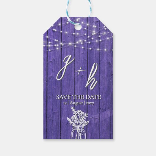 パープル ラスティック ウッド ストリング ライト ボヘミアンマンジョージャー ギフトタグ (正面)