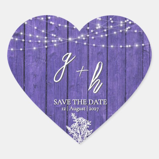 パープル ラスティック ウッド ストリング ライト ボヘミアンマンジョージャー ハートシール (正面)