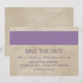 パープル ラスティック ダマスク Save the Date 招待状 (正面/裏面)