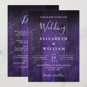 パープル ラスティック バーン ウッド オールインワン ウェディング 招待状 (正面/裏面)