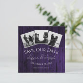 パープル ラスティック フォト コラージュ セーブ・ザ・デート (スタンド正面)