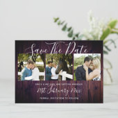 パープル ラスティック フォト コラージュ セーブ・ザ・デート ウェディング 招待状 (スタンド正面)