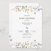 パープル ラスティック ワイルドフラワーズ ベイビーシャワー 招待状 (正面/裏面)