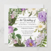 パープル&ラベンダーアイボリーヴィンテージ植物学フローラ 招待状 (正面)
