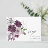 パープル&ラベンダーフローラと食事RSVPカード 出欠カード (スタンド正面)