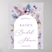 パープル+ラベンダーフローラブライダルシャワーウェルカムサイン ポスター (正面)