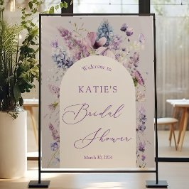 パープル+ラベンダーフローラブライダルシャワーウェルカムサイン ポスター