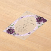 パープル&ラベンダーフローラ結婚リングや輪のV2 アクリル招待状 (レイダウン)