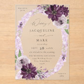 パープル&ラベンダーフローラ結婚リングや輪のV2 アクリル招待状 (正面)
