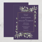 パープル ラベンダー グリーン エレガント ゴールド ウェディング 招待状 (正面/裏面)