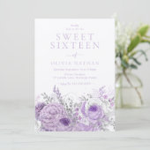 パープル ラベンダー シマー フローラル スウィート16 パーティー 招待状 (スタンド正面)