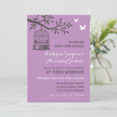 パープル ラベンダー ナチュラル 鳥かご 招待状 (スタンド正面)