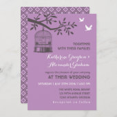 パープル ラベンダー ナチュラル 鳥かご 招待状 (正面/裏面)