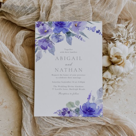パープル ラベンダー & バイオレット フローラル ウェディング 招待状