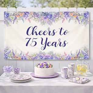 パープル ラベンダー フラワーズ 75歳の誕生日 横断幕
