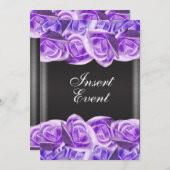 パープル ラベンダー ブラック ウェディング ローズ 招待状 (正面/裏面)