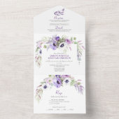 パープル ラベンダー & ホワイト アネモネ フラワル オールインワン招待状 (内側)
