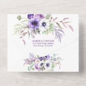 パープル ラベンダー & ホワイト アネモネ フラワル オールインワン招待状 (裏面)