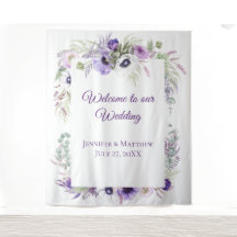 パープル ラベンダー & ホワイト アネモネ 花柄 | タペストリ