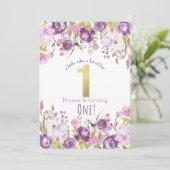 パープル ラベンダー ライラック フラワーモダン 誕生日1周年 招待状 (スタンド正面)