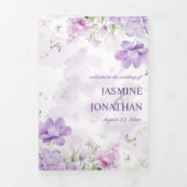 パープル ラベンダー 牡丹 花の三つ折り結婚式 三つ折り招待状 (カバー)