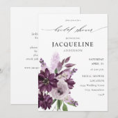 パープル＆ラベンダー 花の ブライダルシャワー 招待状 (正面/裏面)