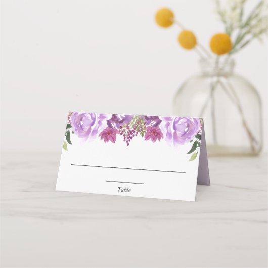 パープル ラベンダー 花 モダンな名札 プレイスカード (正面)