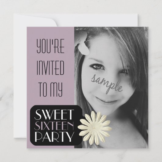パープル·ラージ·フォトガールズ·スイート16パーティー 招待状 (正面)