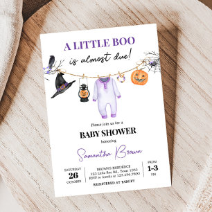 パープル リトル ブー ハロウィン ベイビー シャワー 招待状