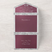 パープル、リボン、グリッター縁ど、ハート オールインワン招待状 (外側)