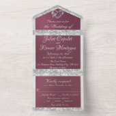 パープル、リボン、グリッター縁ど、ハート オールインワン招待状 (内側)