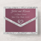 パープル、リボン、グリッター縁ど、ハート オールインワン招待状 (裏面)