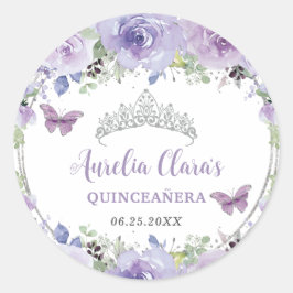 パープル リラックの花のキニエニエラ クラウン バタフライ ラウンドシール