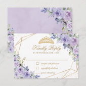パープル リラックマ フラワー キンセアニエラ ゴールド クラウン ティアラ 出欠カード (正面/裏面)
