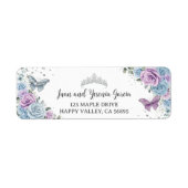 パープル リラックマ ベビーブルー ローズ フラワーリターン アドレス ラベル (正面)