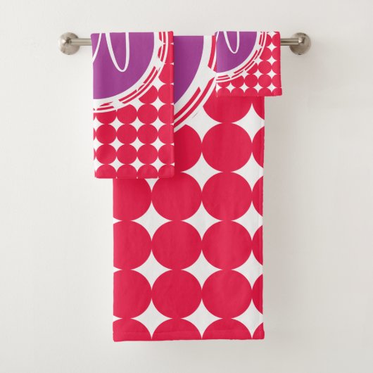 パープル&レッド水玉模様モノグラム バスタオルセット (インサイチュ)
