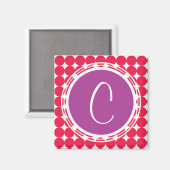 パープル&レッド水玉模様モノグラム マグネット (正面/裏面)