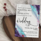 パープル、レッド、アクアモダンウォーター結婚カラー1 招待状