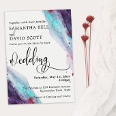 パープル、レッド、アクアモダンウォーター結婚カラー1 招待状