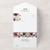パープル、レッド、ピンク、ゴールドの花模様｜ オールインワン招待状 (外側)