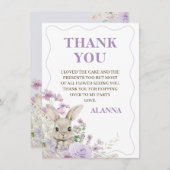 パープル ワイルドフラワーズ ウサギ 誕生日 サンクス カード (正面/裏面)