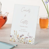 パープル ワイルドフラワーズ ブライダル シャワー カスタム カード ギフト 台座サイン (インサイチュ)