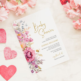 パープル ワイルドフラワーズ ベビーシャワー 招待状