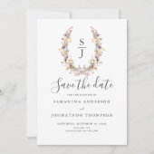 パープル ワイルドフラワー ウェディング フラット セーブ ザ デート カード (正面)