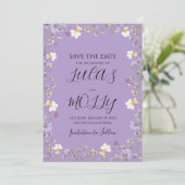 パープル ワイルドフラワー サマー フローラル ウェディング セーブザデート (スタンド正面)